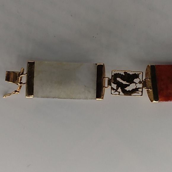 14 KT GOLD Bracelet Solid and JADE Multi-Color Flex Links  Estate Size Medium - Picture 6 of 11